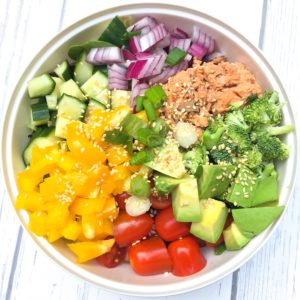 Bowl of Salmon Salad with Sesame-Orange Dressing