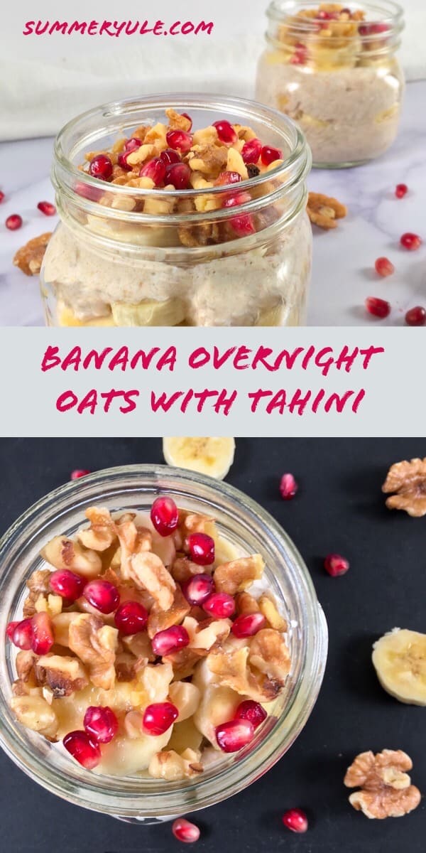 Banana overnight oats with tahini and cinnamon
