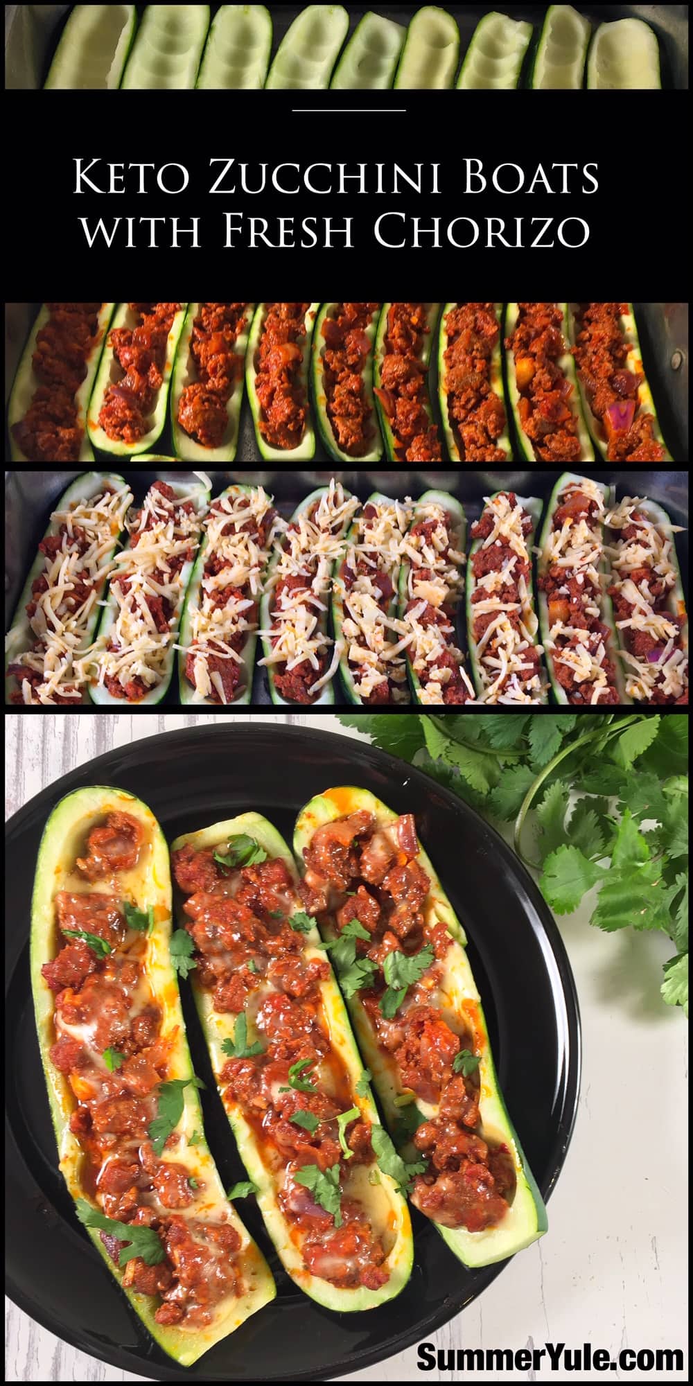 Keto zucchini boats with chorizo, Pinterest image