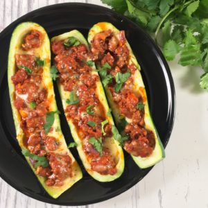 Keto zucchini boats with chorizo square image