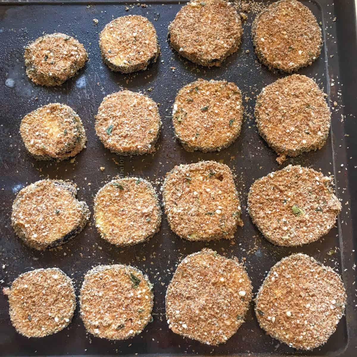 eggplant parmesan bites breaded with wheat germ