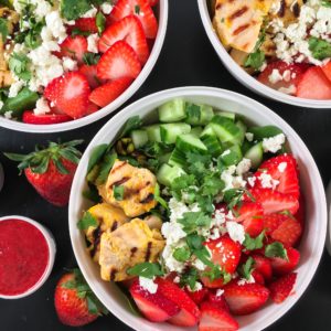 strawberry rhubarb salad with orange chicken