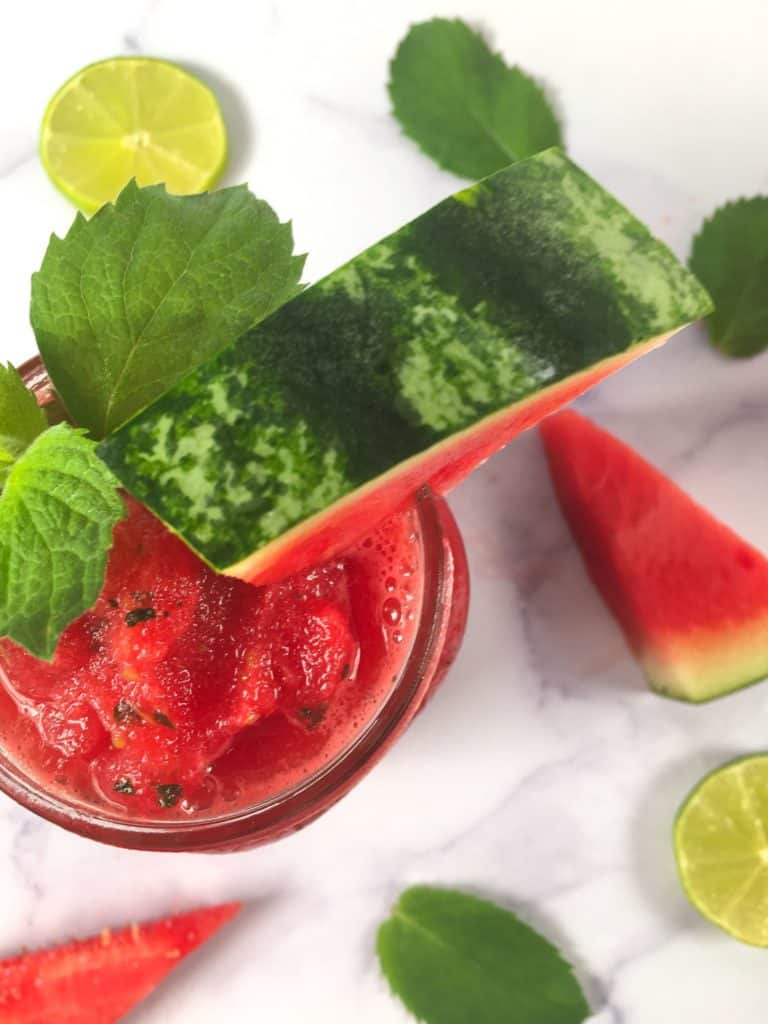 Watermelon lime smoothie with fresh watermelons and mint