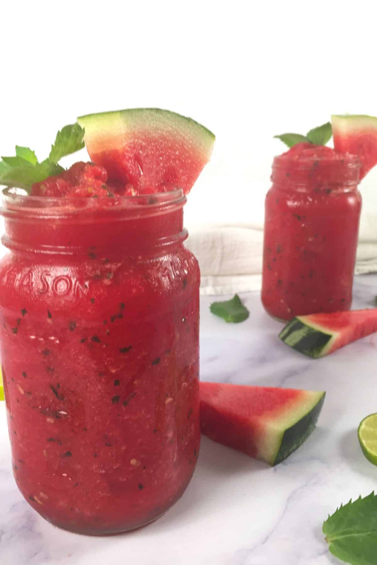 Watermelon smoothie with lime and mint