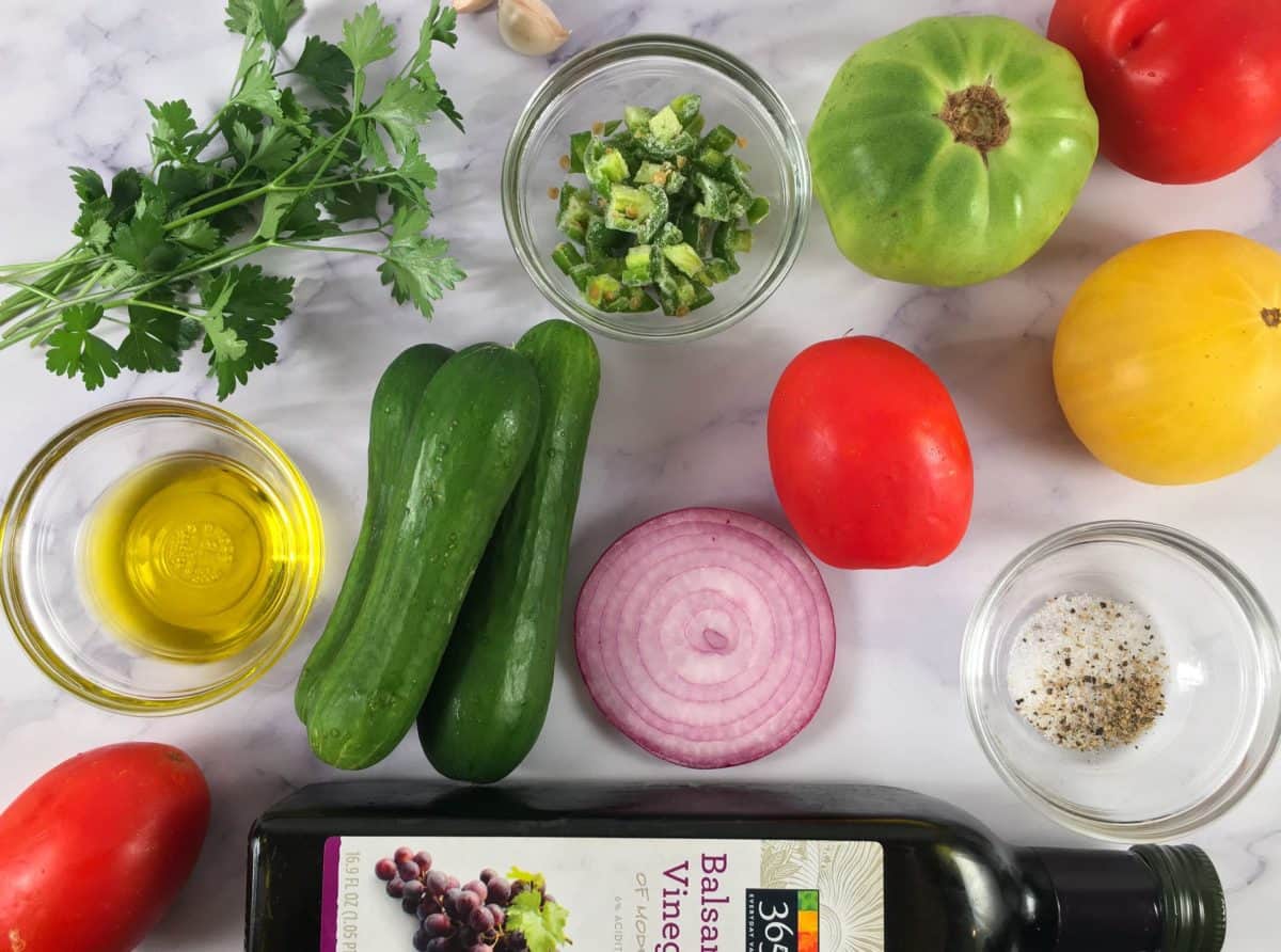 raw soup ingredients for vegan gazpacho