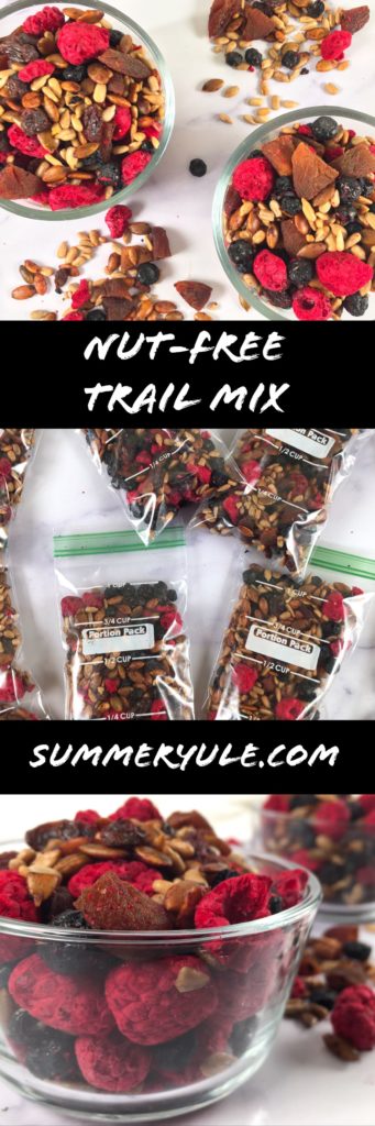 Nut free trail mix in bowls and baggies