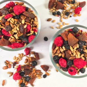 cocoa spiced pumpkin seeds with fruits and sunflower seeds