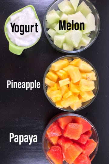 papaya pineapple melon and yogurt