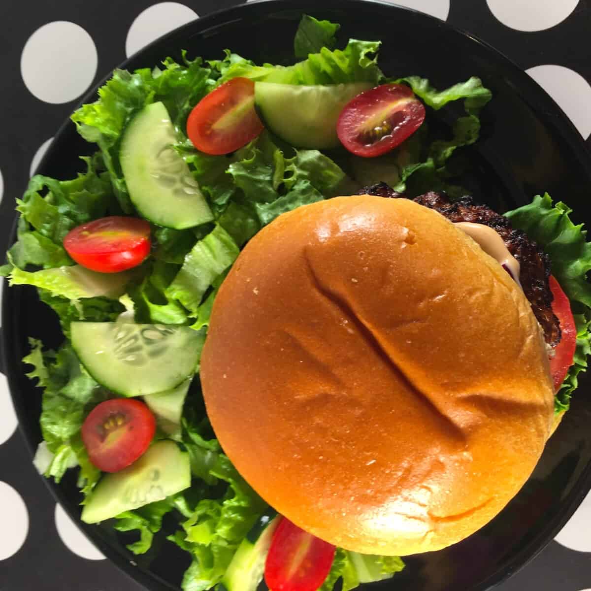 burger and salad