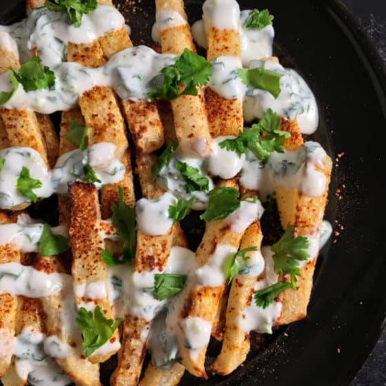 Air Fryer Jicama Fries with Dipping Sauce Recipe (Keto, Low Carb, Vegan)