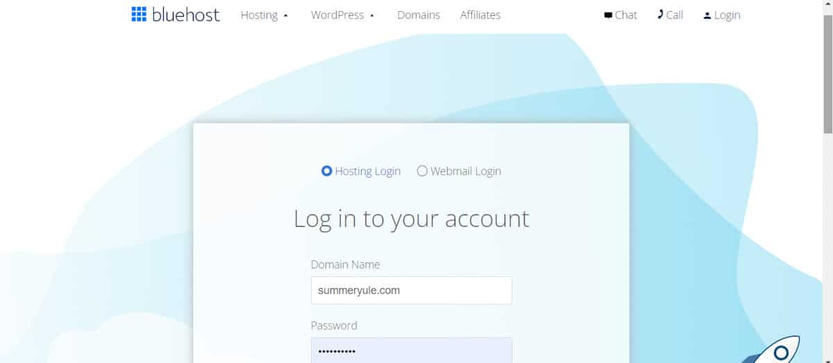 bluehost hosting login