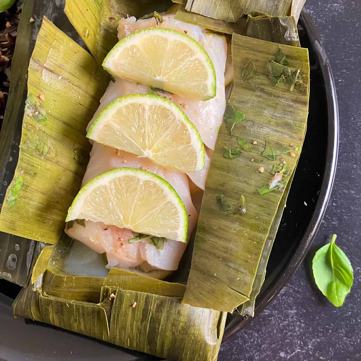 Red Snapper Wrapped In Banana Leaves, wrapped
