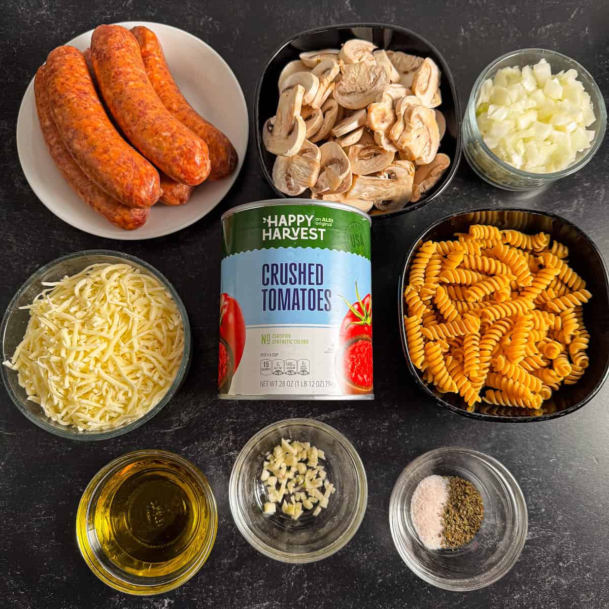 mushroom sausage pizza pasta ingredients