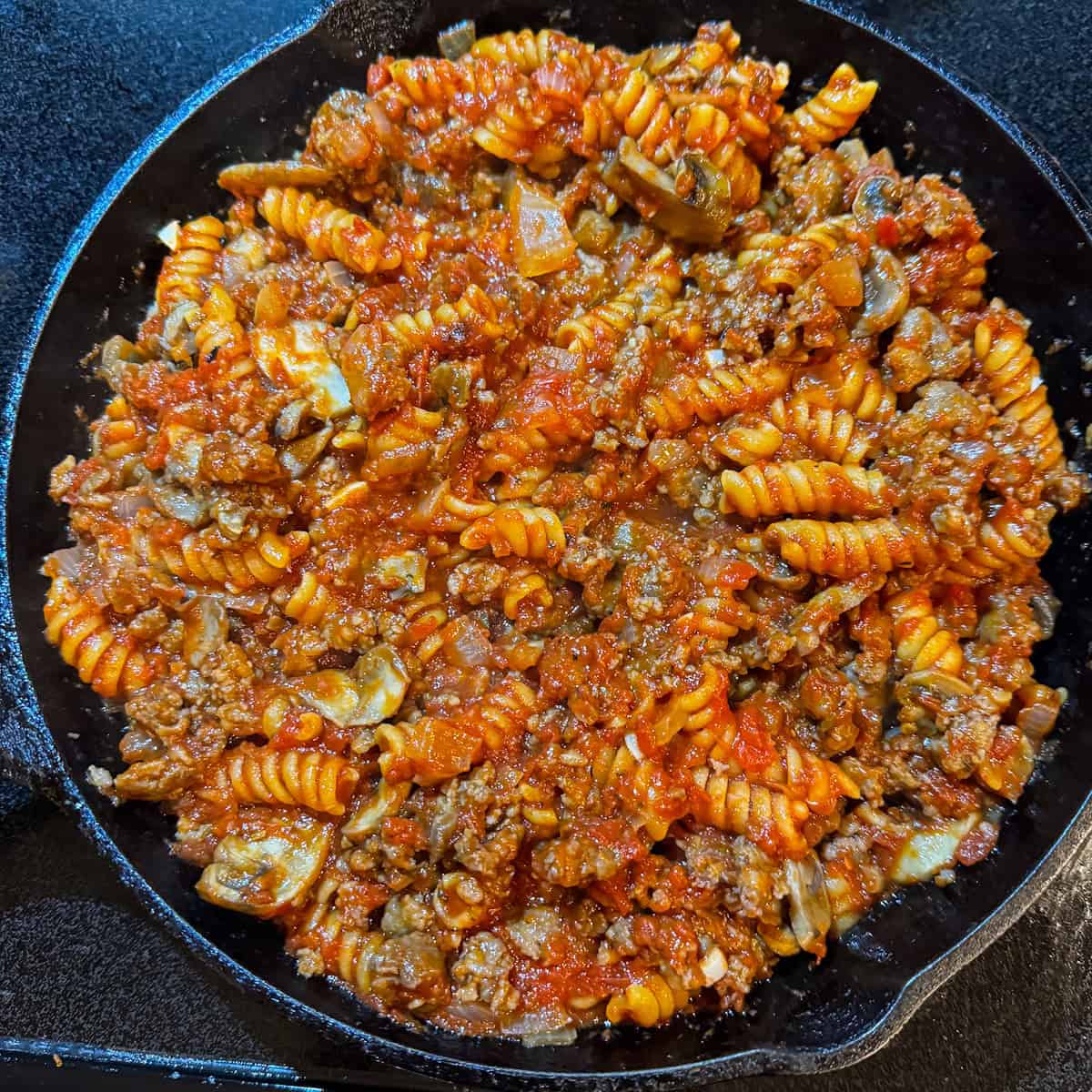 pizza pasta with sausage and mushrooms